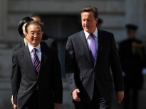 Prime Minister David Cameron welcoming Chinese Premier Wen to Number 10 for the UK-China Summit, 27 June 2011.