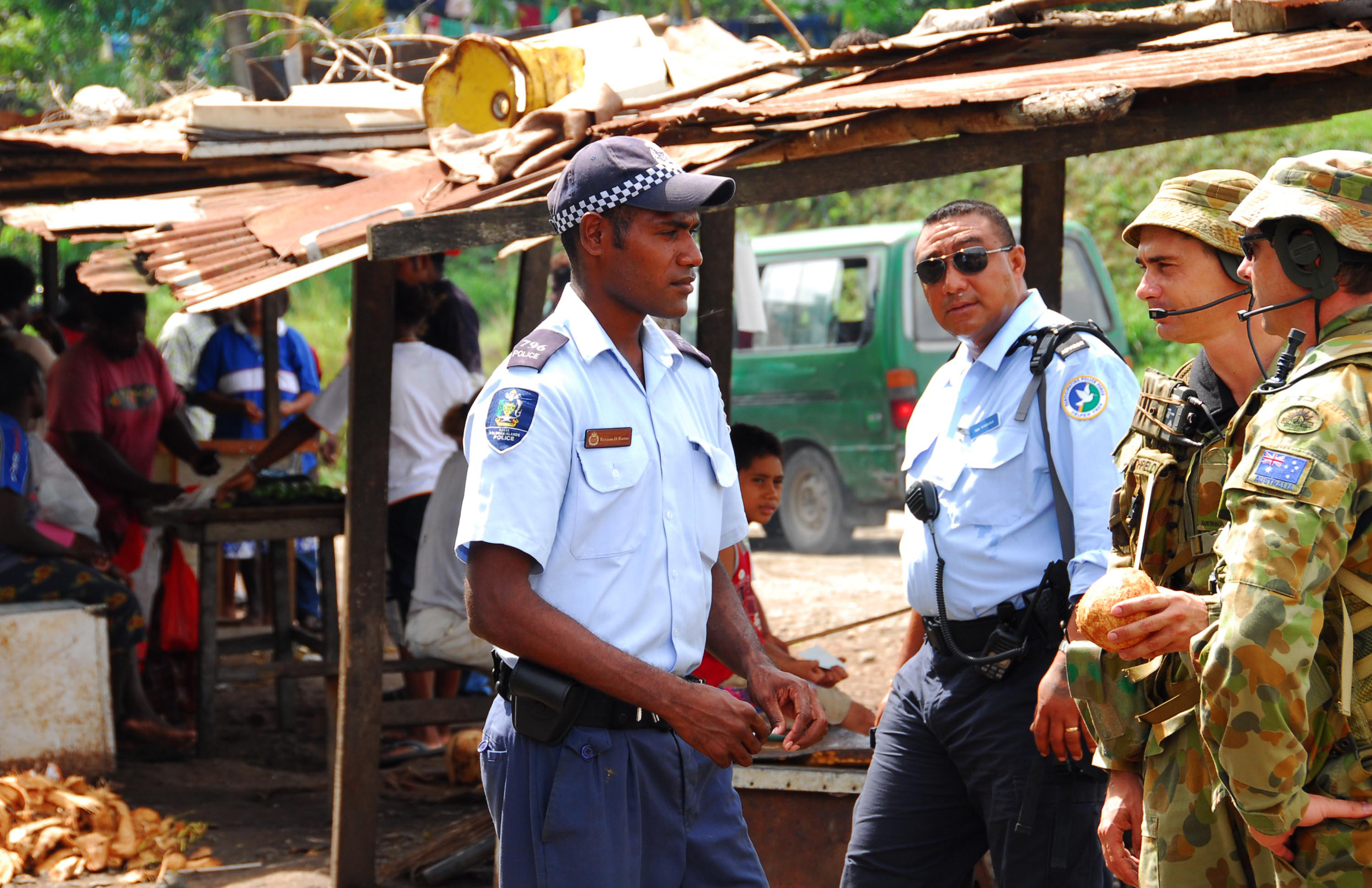 Soldiers from 7 Section conduct regular patrols throughout the local areas of Honiara. Greeting the local Solomon Islanders and working closely with the Participation Police Force (PPF- Solomon Island Police Force) to help maintain security to the community. 