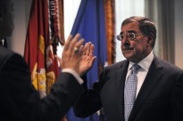 Leon E. Panetta takes the oath of office as the 23rd U.S. Secretary of Defense during a ceremony at the Pentagon July 1, 2011. Image courtesy of Flickr user US Department of Defense Current Photos.