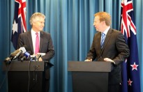 The Minister for Defence Stephen Smith (left) and Dr. Jonathan Coleman, Australia's and New Zealand's Defence Ministers, respectively at the press conference held on completion of the Minister's Annual Meeting at the Commonwealth Parliamentary Offices, Perth WA