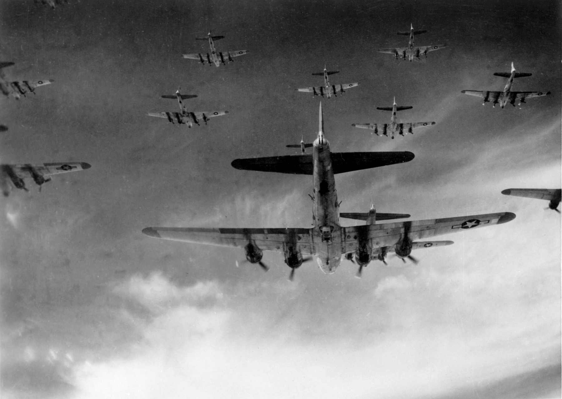 B-17 Flying Fortresses of the 8th Air Force over Germany in 1945. Image courtesy United States Air Force.