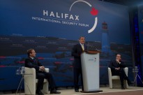 The Secretary of Defense Leon E. Panetta and Minister of Defense Peter MacKay of Canada make opening statements at the Halifax International Security Forum on November 18, 2011 in Halifax, Nova Scotia