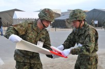 U.S. and Japanese flags were raised and lowered by a joint U.S. and Japanese color guard during Yama Sakura 61 a bilateral command post exercise held at Camp Itami, Osaka, Japan. The final flag was lowered as the exercise ended 4 Feb., 2012.