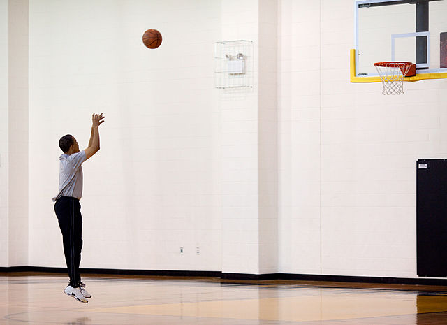 President Barack Obama warms up before playing a basketball game at Fort McNair in Washington, D.C. on Saturday, May 9, 2009.