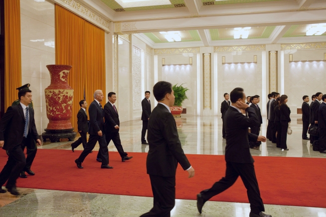 Vice President Joe Biden and Chinese Vice President Xi Jinping take part in an official welcome ceremony at the Great Hall of the People, in Beijing, China, Aug.18, 2011. (Official White House Photo by David Lienemann)