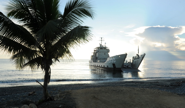 HMAS WEWAK conducts amphibious beach landing training on Guadalcanal beach, in the Solomon Islands.