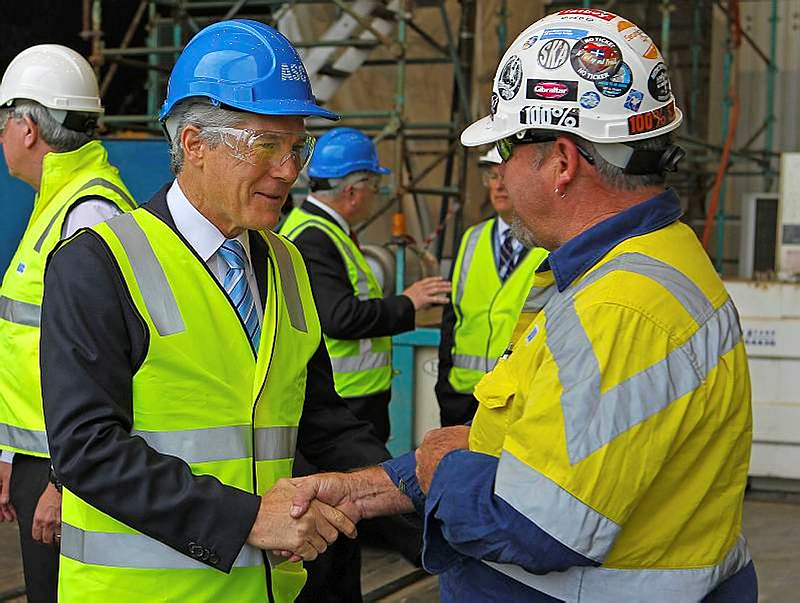 Minister for Defence, Stephen Smith talks to one of the ASC (formerly Australian Submarine Corporation) employees during his visit to ASC.
