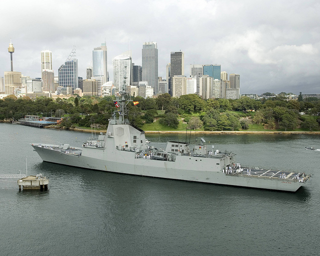 Spain's F100 multi-role Aegis missile frigate ALVARO DE BAZAN arrived in Sydney in March 2007 showcasing the design model for the RAN's forthcoming HOBART Class Air Warfare destroyer project.