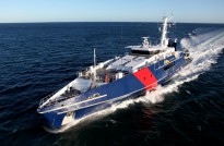 The first Cape Class Patrol Boat undertaking sea trials off Austal's Henderson shipyard. The boat was officially named Cape St George at a ceremony on March 15, 2013.