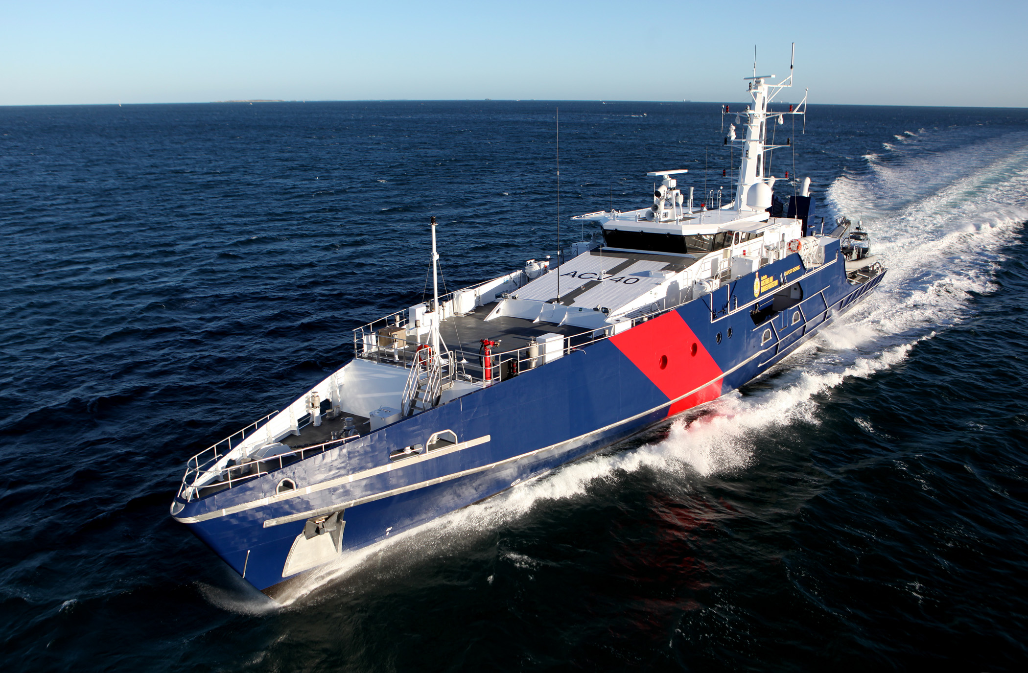 The first Cape Class Patrol Boat undertaking sea trials off Austal's Henderson shipyard. The boat was officially named Cape St George at a ceremony on March 15, 2013. 