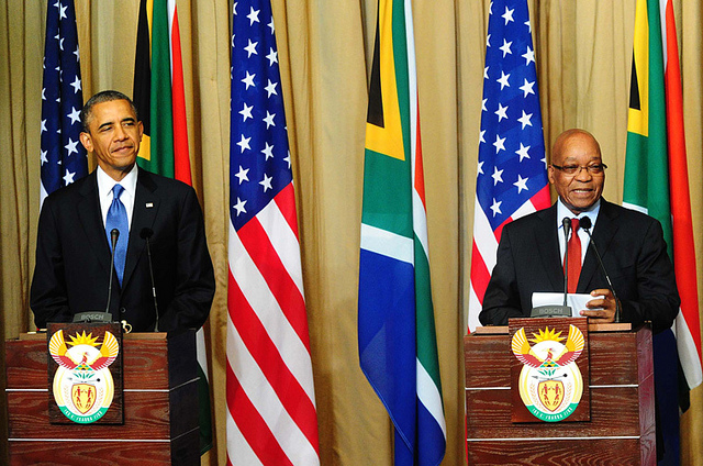 President Jacob Zuma and US President Barrack Obama during a press briefing at the Union Buildings in Pretoria. (Photo: GCIS)