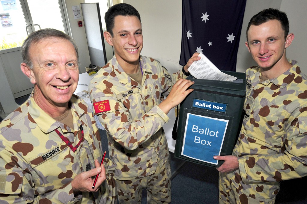 Australian service personnel vote while on Operation Slipper in Afghanistan.