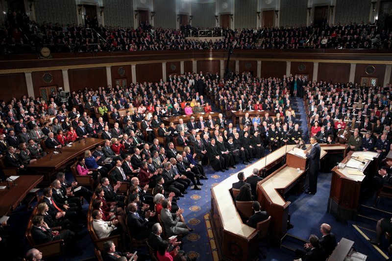 U.S. President Barack Obama addresses a joint session of the United States Congress.