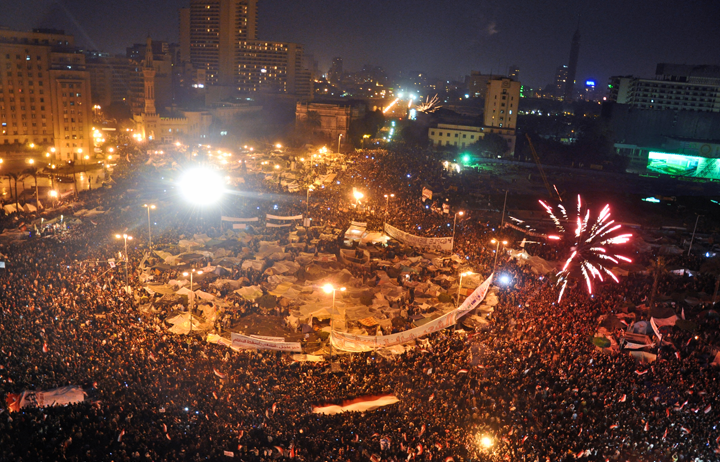 Celebrations in Tahrir Square after news that concerns Mubarak had resigned. February 11, 2011 - 10:15 PM