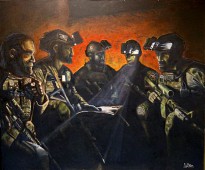 The canvas ‘Five Eyes’, painted by Corporal S, a Special Operations Task Group soldier deployed to Afghanistan, in honour of the enduring friendship of Special Forces Coalition partners.