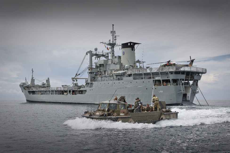 An Australian Army Lighter Amphibious Resupply Cargo craft departs from HMAS Tobruk off the coast of Vanimo, Papua New Guinea.