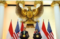 U.S. Secretary of State John Kerry and Indonesia Foreign Minister Marty Natalegawa hold a news conference after a bilateral meeting in Jakarta, Indonesia on February 17, 2014. [State Department photo/ Public Domain]