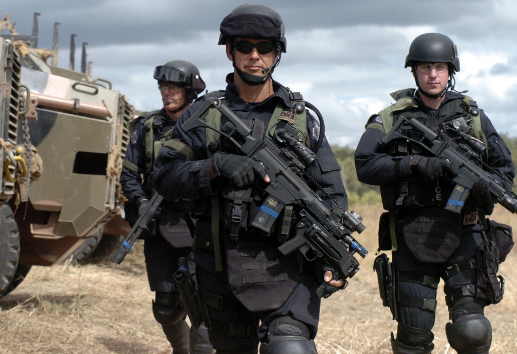 Members of the AFP's International Deployment Group (IDG) conducted security and policing activities inside the Urban Operations Training Facility (UOTF) inside Shoal Water Bay Training Area on Exercise Talisman Saber 2009.