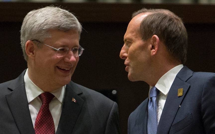 PM Tony Abbott and Canadian PM Stephen Harper at APEC 2013.