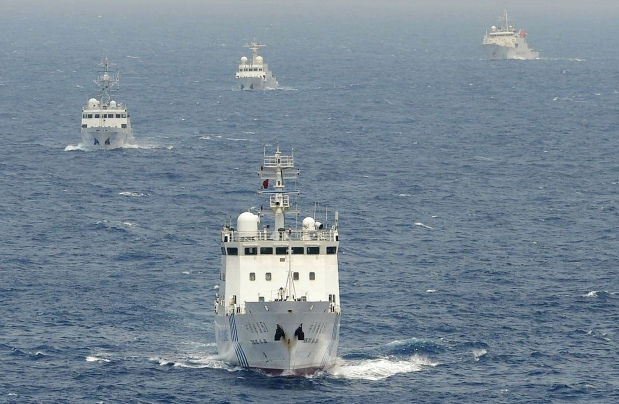 Chinese surveillance ships sail in formation in waters near the Senkaku/Diaoyu Islands in the East China Sea.