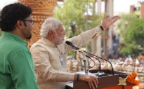 India's Prime Minister-elect, Narendra Modi, addressing a rally in West Bengal on 7 May 2014.
