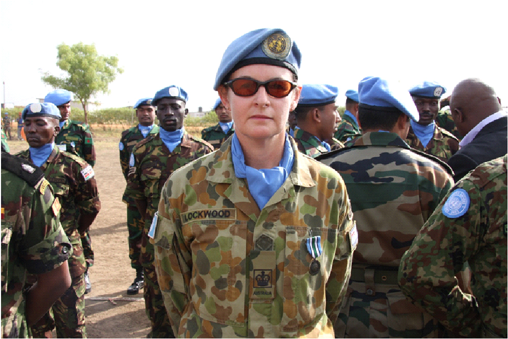 Warrant Officer Class Two (WO2) Natalie Lockwood at the United Nations Mission in South Sudan (UNMISS) medal parade hosted by Special Representative to the Secretary General Ms Hilde F. Johnson in Juba, Sudan. WO2 Natalie Lockwood was the Operations Warrant Officer in the Military Operations Centre during her deployment in 2011.
