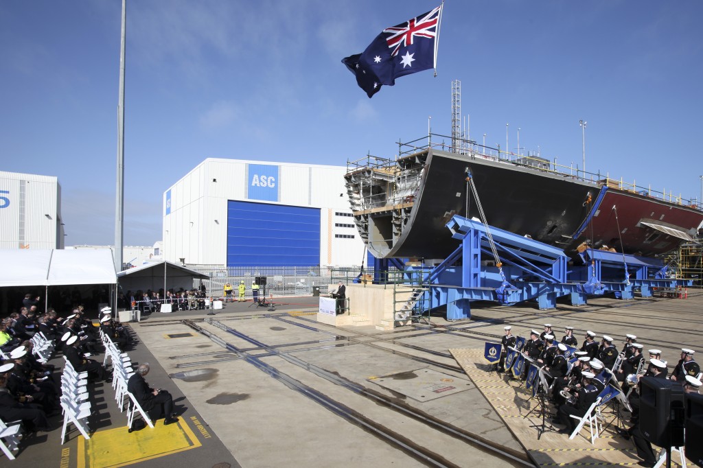 HMAS Hobart keel laying ceremony at the South Australian Government's User Facility (CUF) in Osborne, Adelaide., 6 September 2012.
