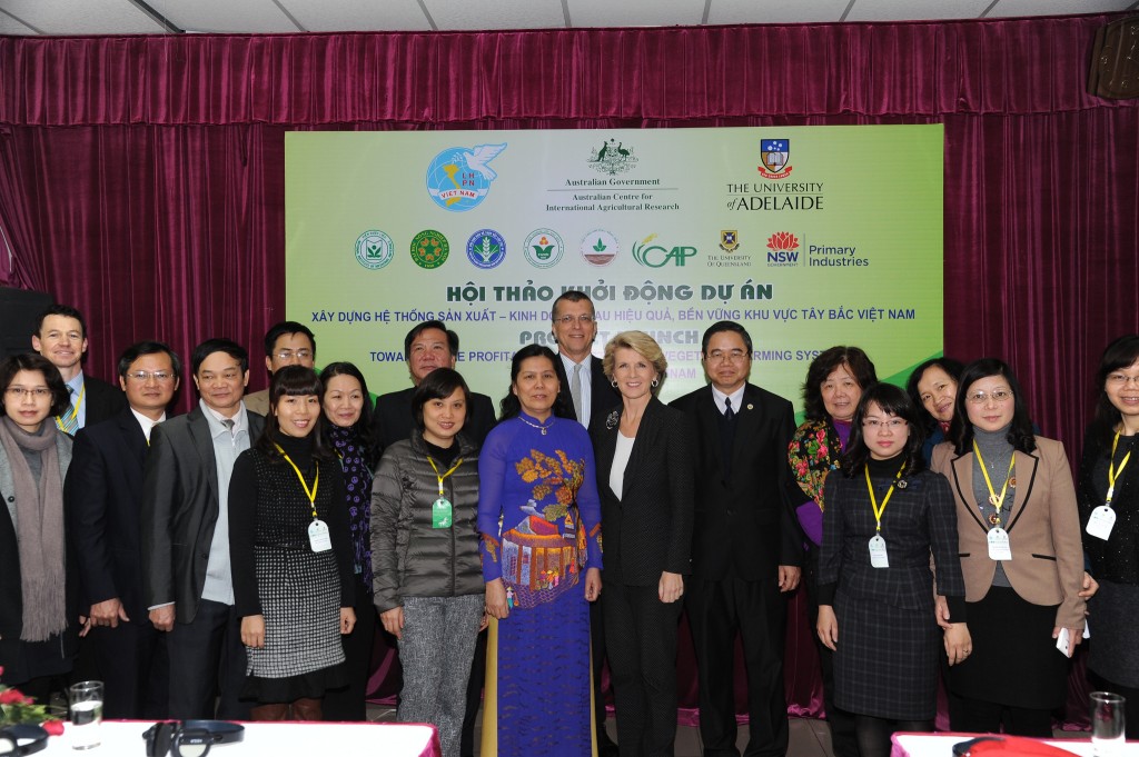 Foreign Minister Julie Bishop and President of Vietnam Women’s Union Nguyen Thanh Hoa at an inception workshop for an Australian funded project to improve the profitability and sustainability of smallholder vegetable farmers in the highlands of north western Vietnam, Hanoi on 19 February 2014. Minister Bishop is expected to unveil a new international development policy next week.