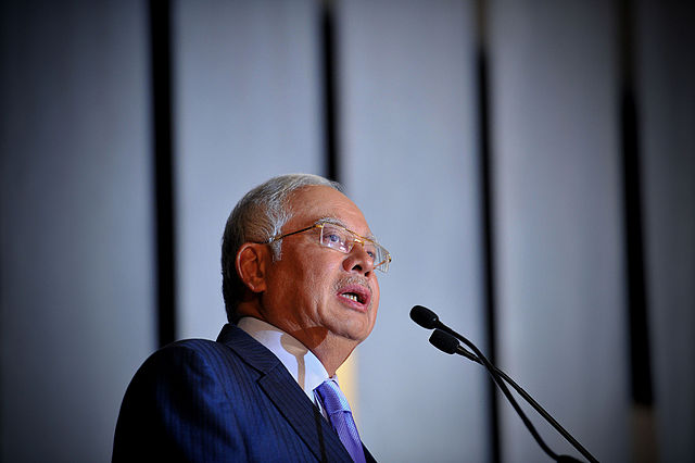 Prime Minister of Malaysia Najib Razak. Mr Najib's speech to the 28th Asia-pacific Roundtable was delivered in his absence, as he is currently in China commemorating the 40th anniversary of diplomatic relations between Malaysia and China. 