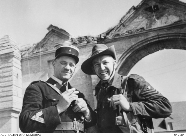 Australia meets France in this picture of Flight-Sergeant Fred Wood of Adelaide, with the Chief Gendarme in a Normandy village in 1945. PM Abbott’s visit to France is an opportunity to test the waters on the possibility of a French solution to Australia’s future submarine requirement, which could provide a solid basis for defence cooperation into the future.