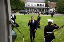 President Barack Obama boards Marine One at the United States Military Academy at West Point landing zone for departure from West Point, N.Y., May 28, 2014.