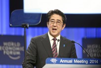 Shinzo Abe, Prime Minister of Japan talks to the audience during the session 'The Reshaping of the World: Vision from Japan' at the Annual Meeting 2014 of the World Economic Forum at the congress centre in Davos, January 22, 2014.