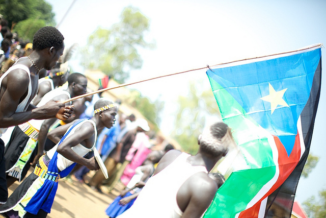 A man waves the flag of South Sudan on the country's day of independence, 9 July 2011. South Sudan is listed as number one on the Fund for Peace's most recent Fragile States Index, previously the Failed States Index.