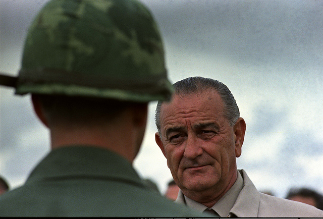 President Lyndon Johnson Visiting with U.S. Troops in Cam Ranh Bay, Vietnam, 10/26/1966