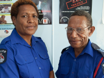 Police officers Peter and Malen look after the cases at the Family and Sexual Violence Unit at Waigani Police Station, Port Moresby PNG.