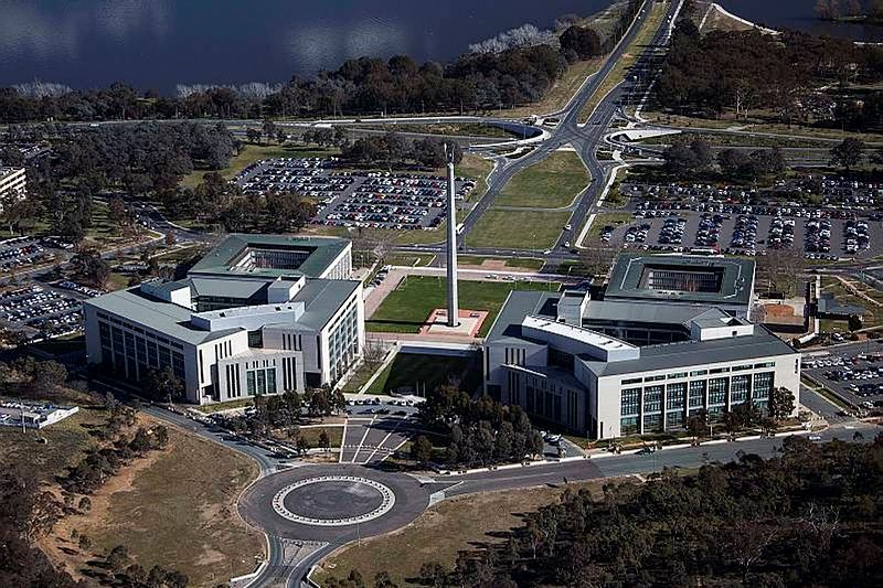 Aerial view of Russell Offices in Canberra, taken from one of 723 Squadron's Bell 429 helicopters.
