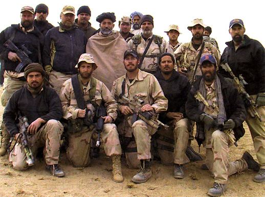 Hamid Karzai with U.S. Special Forces Operational Detachment Alpha 574 during Operation Enduring Freedom in 2001. 