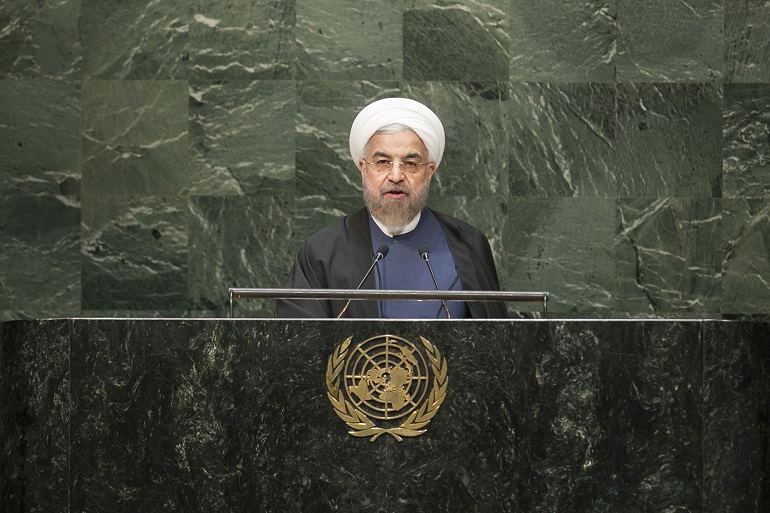 Hassan Rouhani, President of the Islamic Republic of Iran, addresses the general debate of the sixty-ninth session of the General Assembly. President Rouhani  indicated in his speech that Iran would co-operate on 'very important regional issues, such as combating violence and extremism', while demanding concessions in the P5+1 nuclear talks.