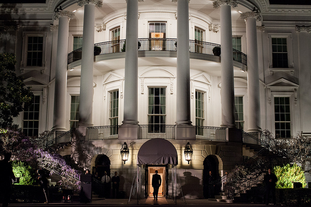 President Barack Obama enters the South Portico of the White House