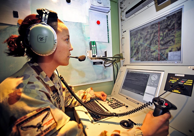 Heron detachment Payload Operator, Flight Lieutenant Zalie Munro-Rustean, in the Ground Control Station at the Heron compound at Kandahar Airfield. Due to wrap up at the end of 2014, the Heron detachment has provided high resolution intelligence, surveillance and reconnaissance (ISR) capability in support of Australian and Coalition troops. The RAAF will retain one of the detachment's Heron's, which will join the one already  at Woomera.