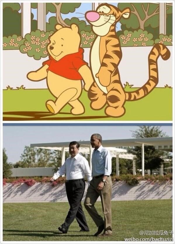Last year's winner juxtaposed Winnie the Pooh and Tigger with a photo of Xi Jinping and Barack Obama.