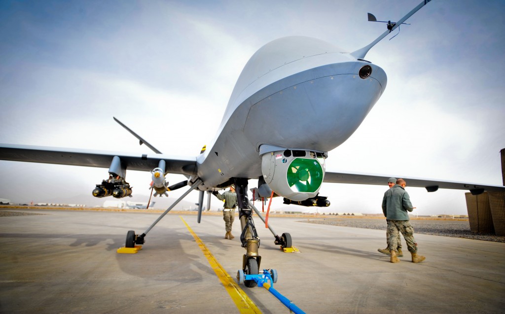 This image shows Reaper a Remotely Piloted Air System (RPAS), part of 39 Squadron Royal Air Force. The Reaper has completed 20,000 operational flight hours in theatre, and is operated from Kandahar Air Field (KAF) in Afghanistan.