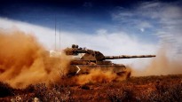 Leopard Tanks from 1st Armoured Regiment conducting manoeuvres during Exercise Predators Strike at El Alamein Army Camp, Cultana, South Australia.