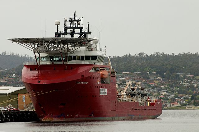 ACV Ocean Protector, tied up in Hobart.
