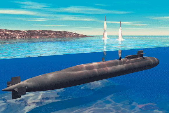 Artist's impression of a guided missile launch from an Ohio-class submarine. 