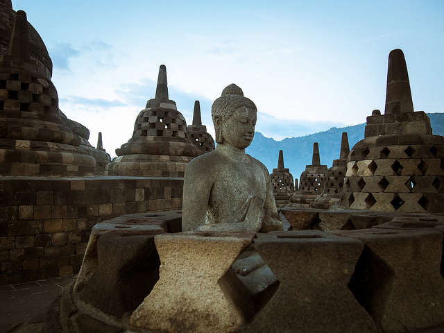 Meditation at Borobudur, Indonesia.