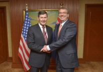 Secretary of Defense Ash Carter meets with Australia's Minister of Defense Kevin Andrews while attending the Shangri-La Dialogue in Singapore, May 30, 2015.