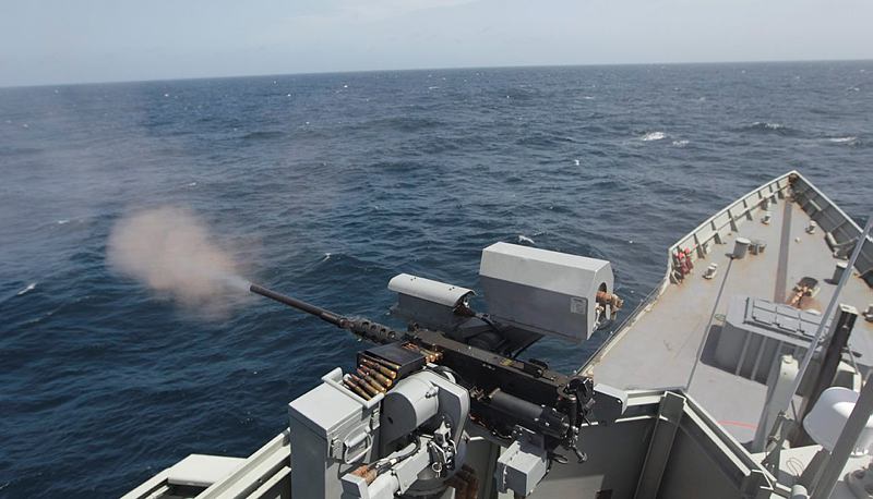 HMAS Newcastle conducted a Mini-Typhoon firing on the high seas while transiting from the Seychelles to the Gulf of Aden to join a counter terrorism focused operation with Combined Task Force 150 (CTF 150).