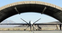 A Reaper MQ-9 UAV (Unmanned Aerial Vehicle) based at Creech Air Force Bace, Nevada, USA prepares for a training mission over the west coast of America.