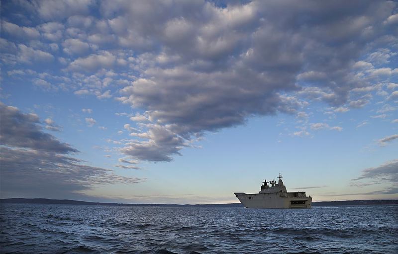 HMAS Canberra docked down in Jervis Bay during work ups in preparation for Unit Readiness Evaluation.